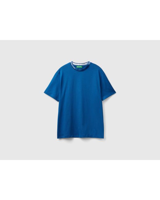 Camiseta Azul Oscuro Bordado En El Cuello Benetton de hombre de color Blue