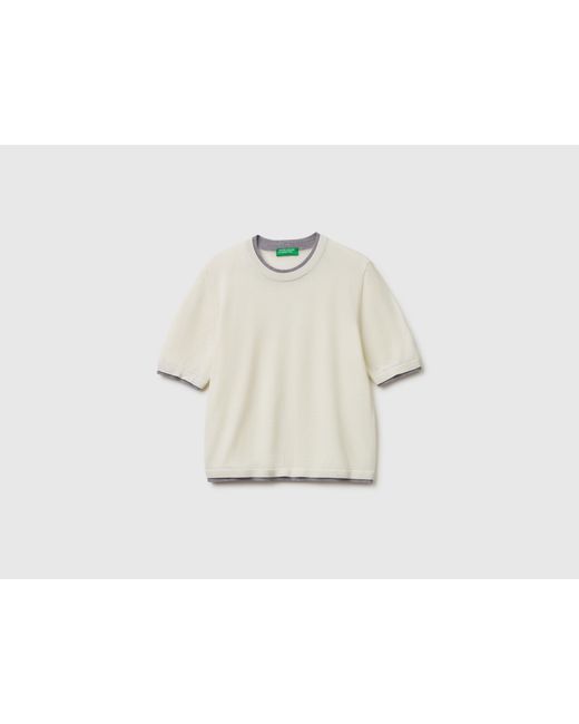 Benetton Black Benetton, 100% Merino Wool Short-Sleeved Shirt