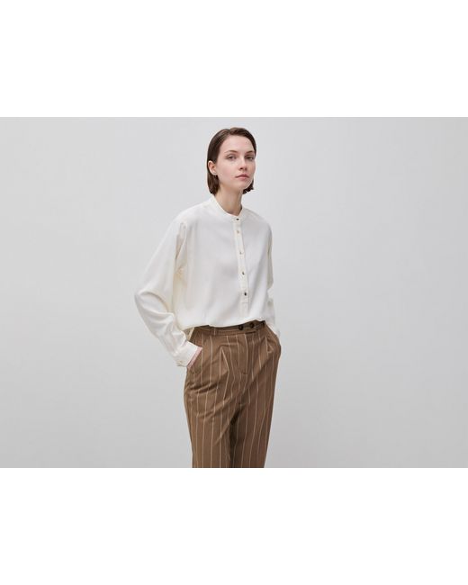 Benetton Black Benetton, Striped Blouse With Mandarin Collar