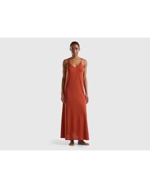 Benetton Red Flowy Dress With V-neck