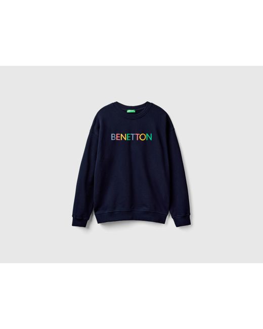 Benetton Blue Crew Neck Sweatshirt With Logo Print for men