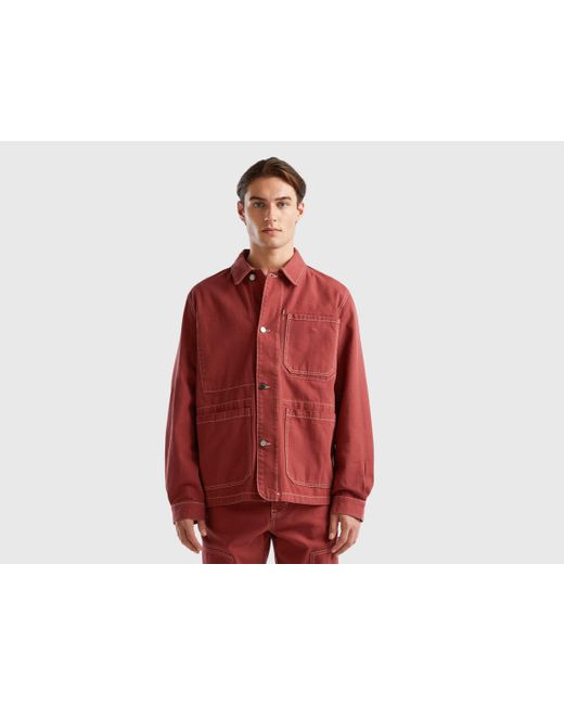 Benetton Red Cotton Canvas Jacket for men