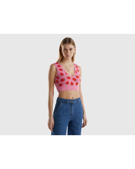 Benetton Blue Pink Bra Top With Strawberry Pattern
