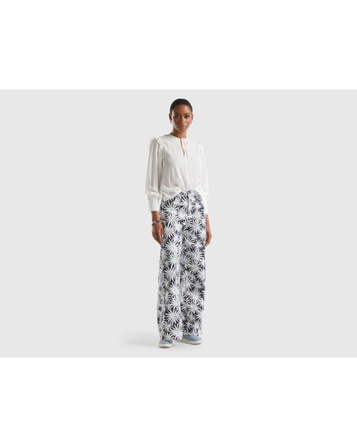Benetton Black Wide Trousers With Floral Print