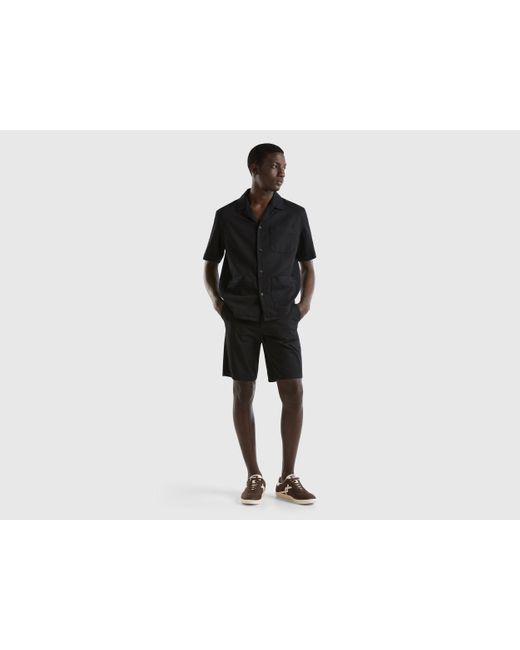 Benetton Black Shirt In Modal® And Cotton Blend for men