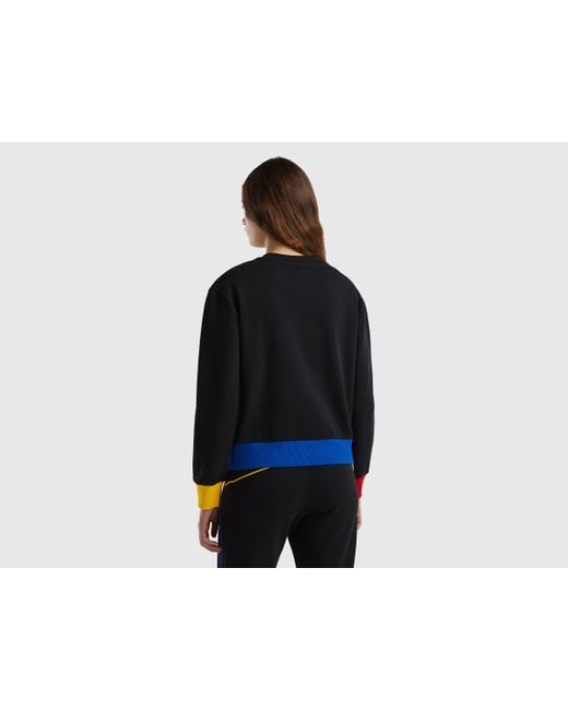 Benetton Black 100% Cotton Sweatshirt With Logo Print