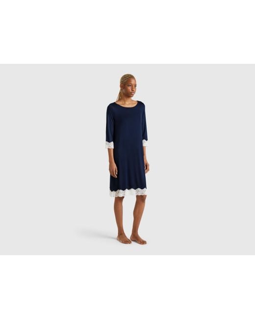 Benetton, Camisón Con Detalles De Encaje, Azul Oscuro, Mujer Benetton de color Black