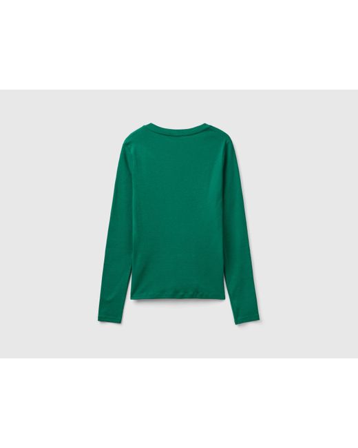 Benetton Green Benetton, Long Sleeve Pure Cotton T-Shirt, , Dark