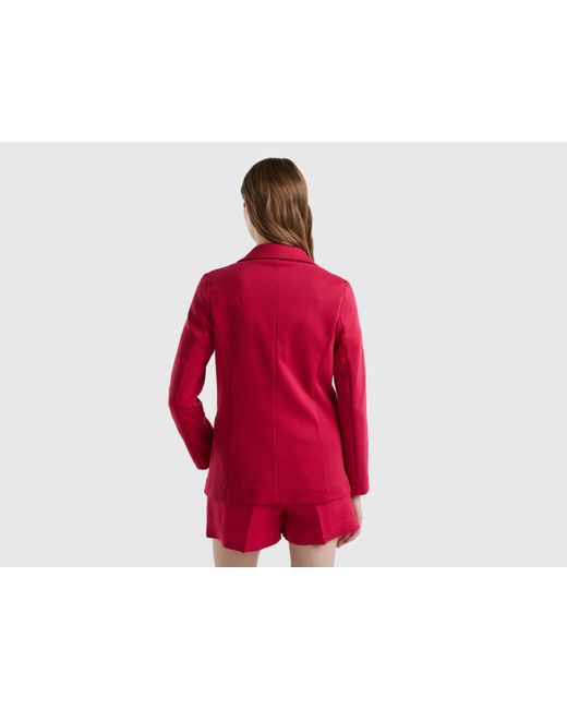 Benetton Red Fitted Blazer In Cotton Blend
