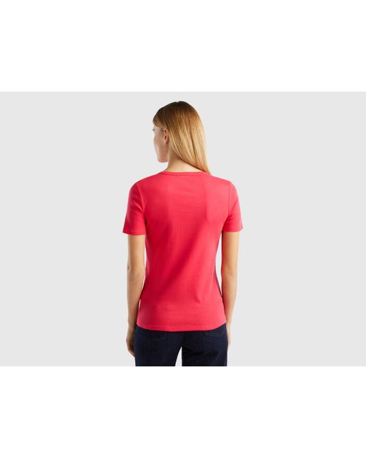 Benetton Red T-shirt Aus 100% Baumwolle Mit Glitzerndem Logoprint