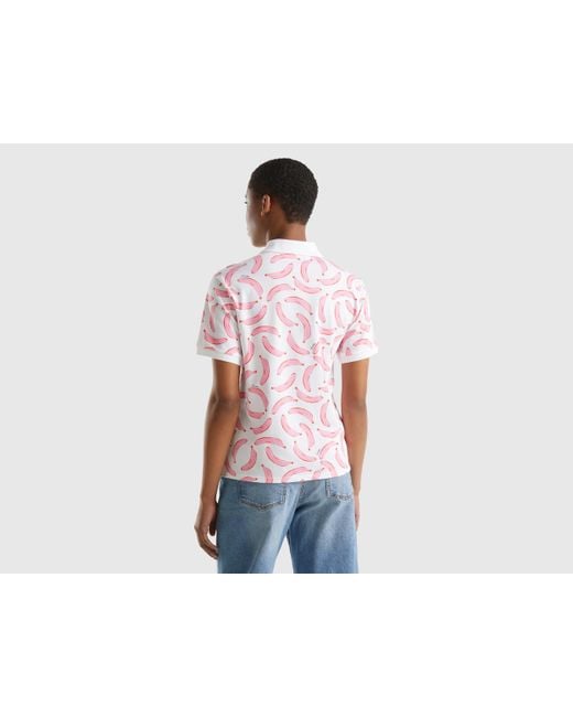 Benetton Red White Polo With Banana Pattern