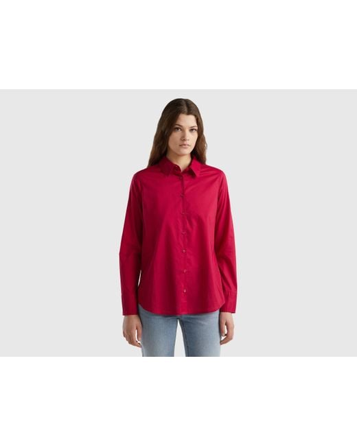 Benetton Red Regular Fit Shirt In Light Cotton
