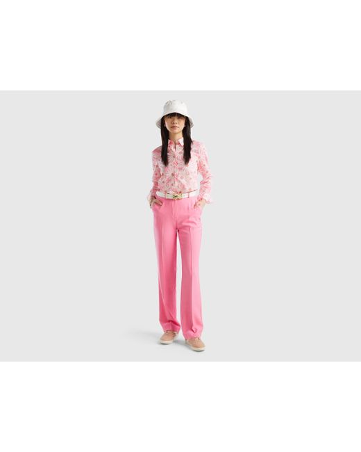 Pantalón De Pernera Recta Con Pliegue Benetton de color Pink