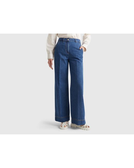 Pantaloni Jeans Con Gamba Ampia di Benetton in Blue