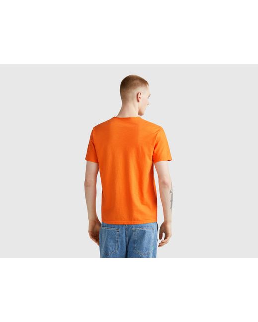 Benetton, Camiseta Ámbar De Algodón Flameado, Naranja, Hombre Benetton de hombre de color Orange