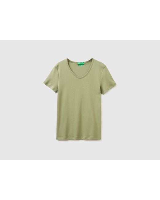 Benetton Green Benetton, Slim Fit T-Shirt With V-Neck