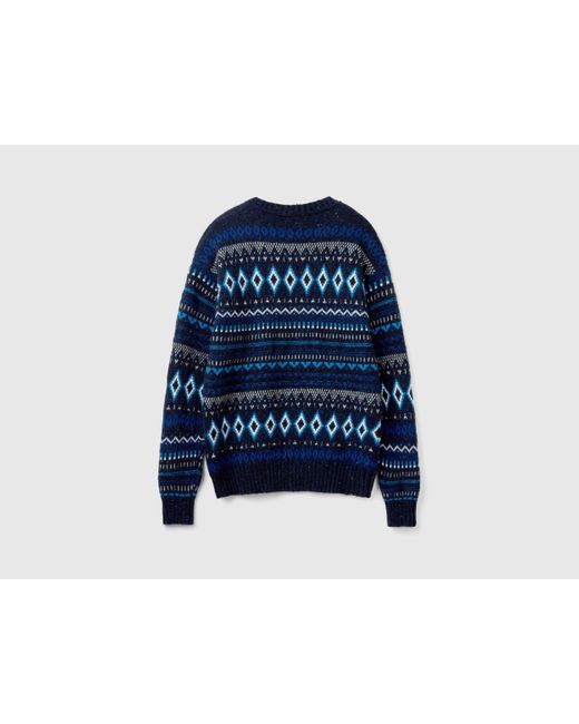 Benetton Blue Benetton, Jacquard Sweater, Dark for men