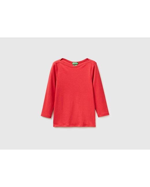 Benetton Red Benetton, Slim Fit T-Shirt With Boat Neck