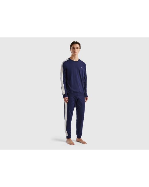 Benetton Black Pyjamas With Side Stripes for men