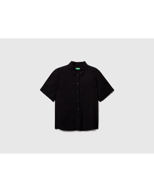 Benetton Black Benetton, Viskosehemd Mit 3/4-Ärmeln, Größe, Schwarz, Damen