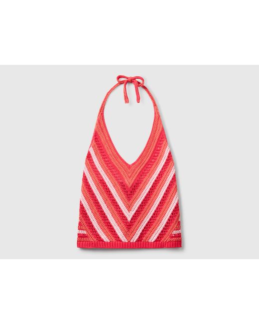 Benetton Red Benetton, Striped Crochet Top