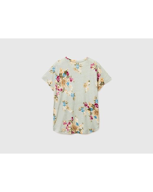 Benetton Black Benetton, Floral Linen Blend T-Shirt