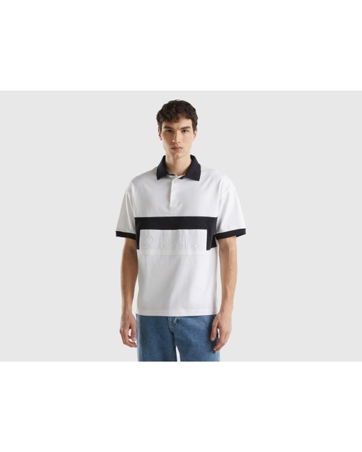 Benetton Black And White Rugby Polo for men