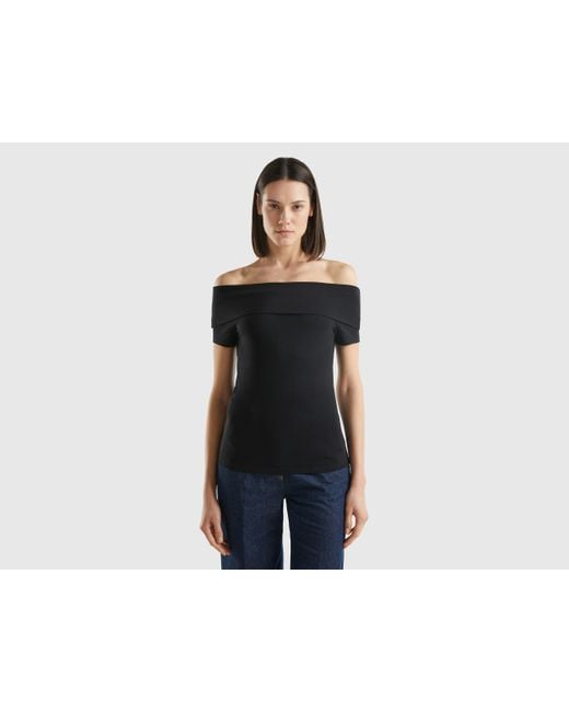 Benetton Black Slim-fit T-shirt With Bare Shoulders