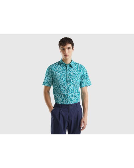 Camicia Fantasia A Manica Corta di Benetton in Blue da Uomo