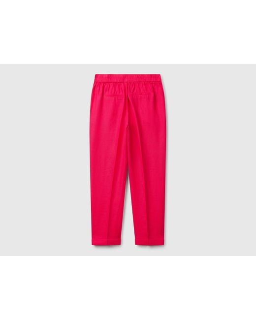 Benetton, Pantalón Regular Fit De Puro Lino, Fucsia, Mujer Benetton de color Red