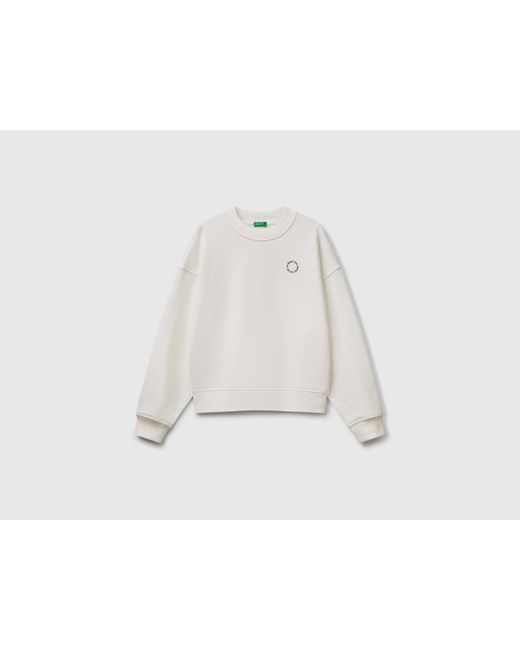 Benetton, Sudadera Con Cuello Redondo En Mezcla De Algodón, Blanco Crema, Mujer Benetton de color Black