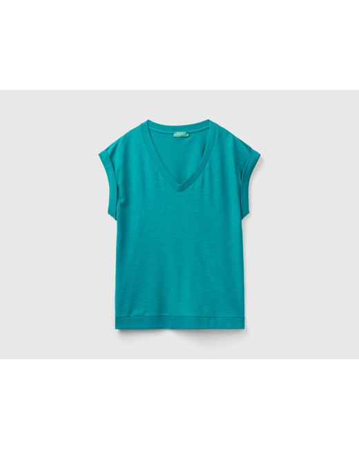 Benetton Blue T-shirt With V-neck