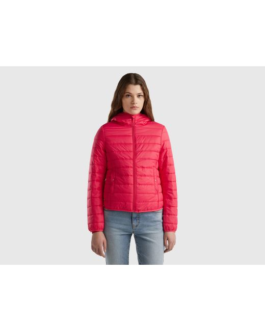 Benetton Red Puffer Jacket With Recycled Wadding