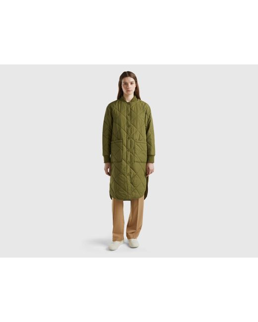 Benetton Green Long Padded Jacket With Lightweight Padding