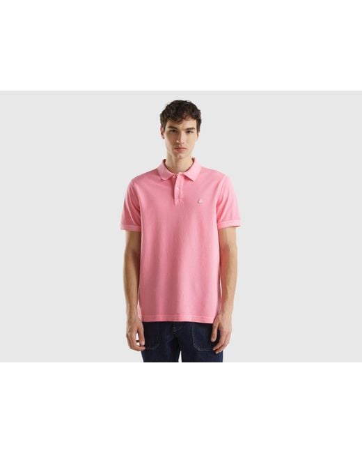 Benetton Pink Regular Fit Polo In 100% Organic Cotton for men