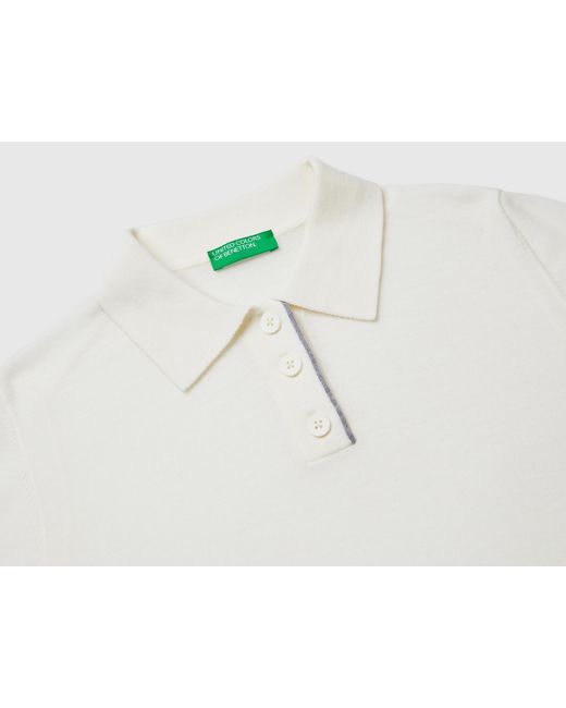 Benetton Black Benetton, 100% Merino Wool Polo Shirt