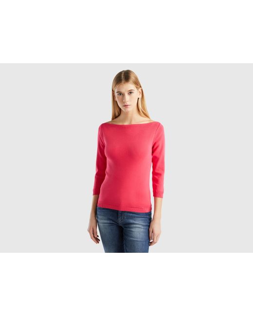 Benetton Red 100% Cotton Boat Neck Sweater