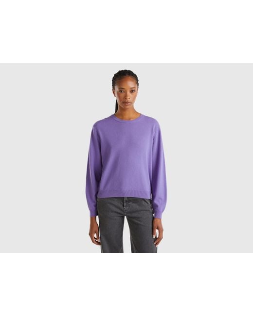 Benetton Relaxed Fit Pure Merino Wool Sweater in Purple Lyst UK