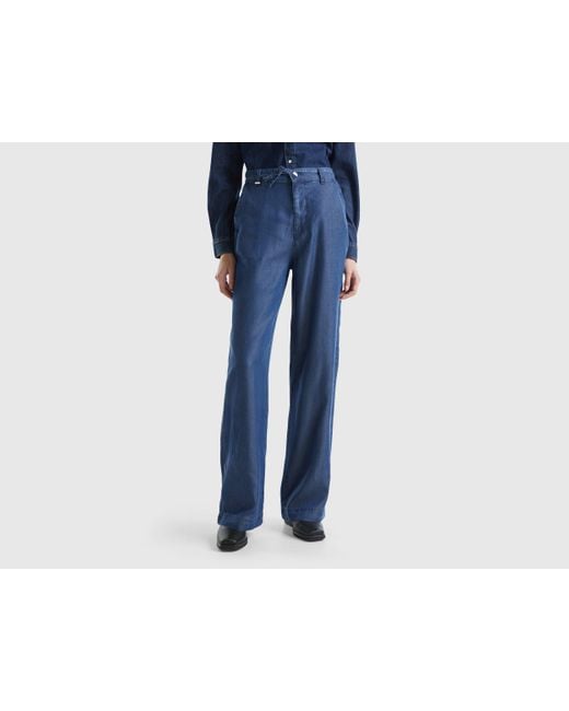 Benetton Blue Wide Trousers In Sustainable Viscose