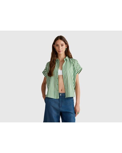Benetton Blue Benetton, Gestreiftes Hemd Mit Bequemer Passform, Grün