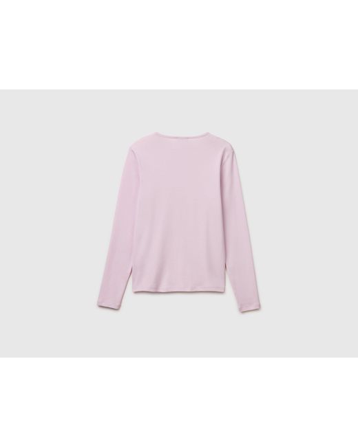 Benetton, T-Shirt À Manches Longues Coupe Ajustée, Taille, Rose Pâle, Femme Benetton en coloris Black