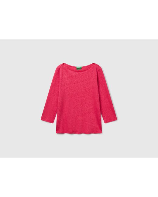 Benetton Red Benetton, Pure Linen T-Shirt With 3/4 Sleeves