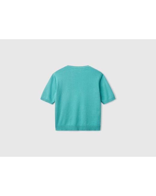 Benetton, Chemise À Manches Courtes 100% Coton, Bleu Vert, Femme Benetton en coloris Blue