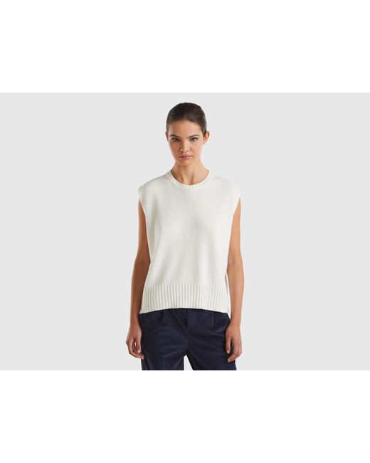 Benetton, Chaleco De Mezcla De Lana Y Viscosa, Talla, Blanco Crema, Mujer Benetton de color Black
