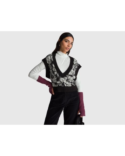 Benetton Black Benetton, Vest With Floral Pattern