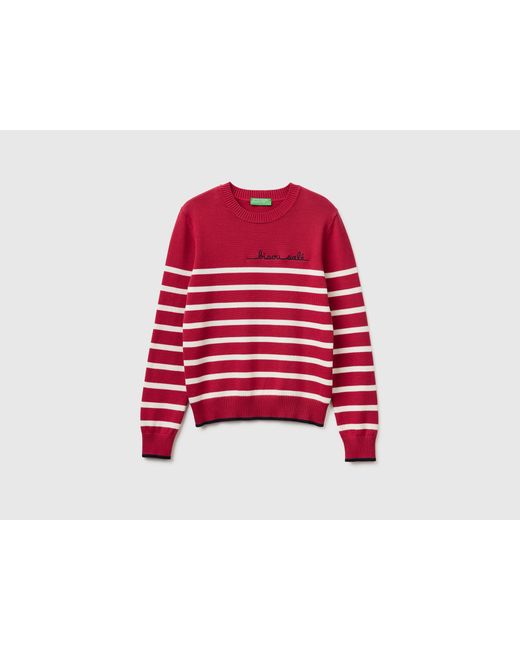 Benetton Benetton, Striped Sweater With Embroidered Writing