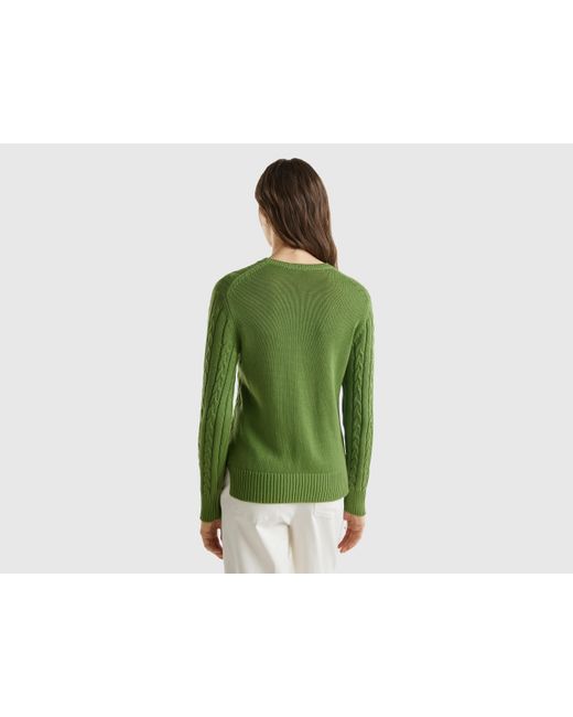 Benetton Green Cable Knit Sweater 100% Cotton
