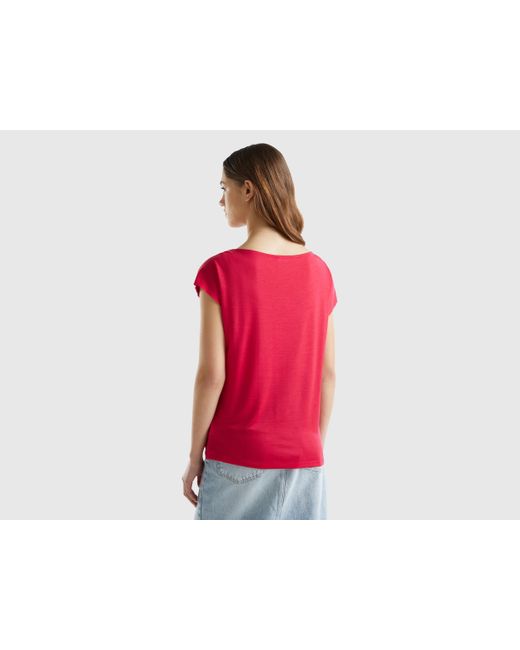 Benetton Red Short Sleeve T-shirt In Sustainable Viscose
