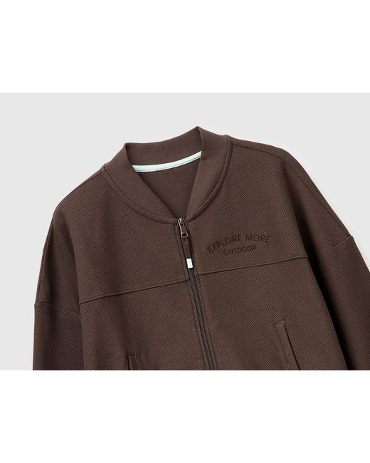 Benetton Brown Benetton, Bomber-Style Sweatshirt With Embroidery