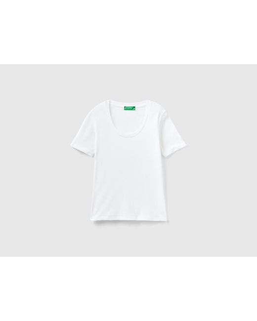 Benetton Black Short Sleeve T-shirt In Long Fiber Cotton